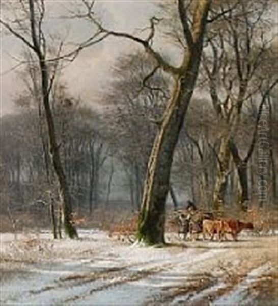 Forest Scene With People Collecting Firewood Oil Painting by Frederik Rohde
