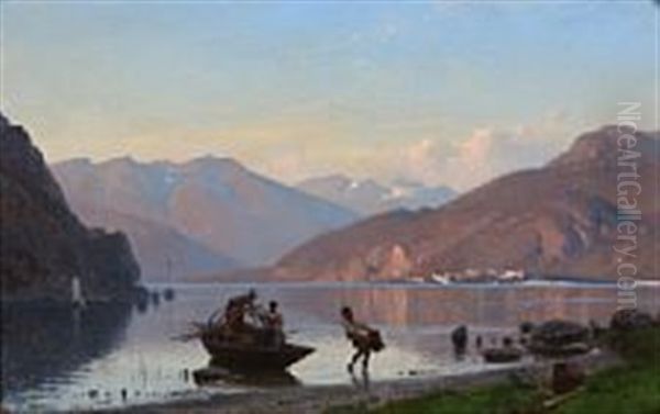 View From Lake Como Oil Painting by Frederik Rohde