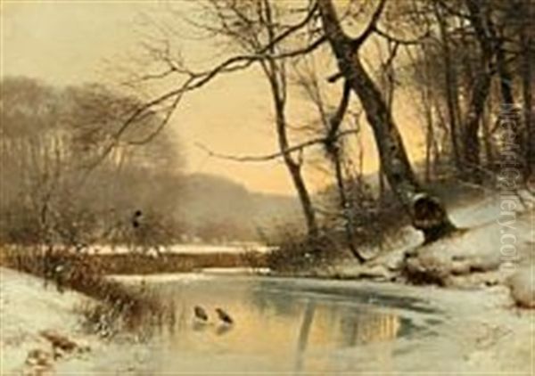 Winter Scenery At Twilight Oil Painting by Frederik Rohde