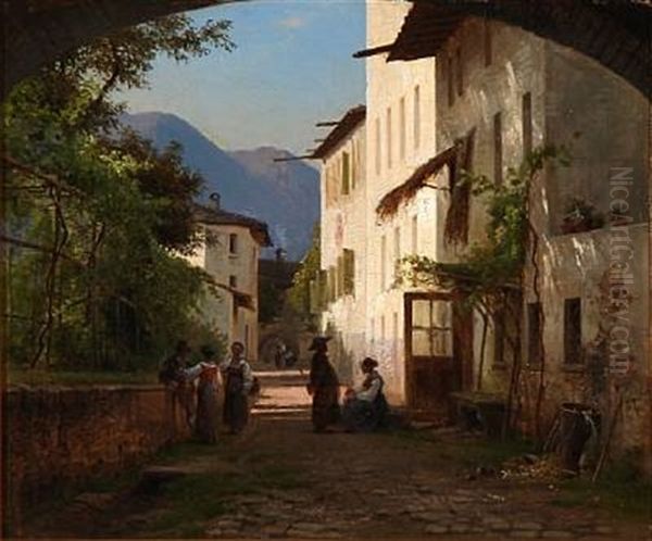 Street View From An Italian Village Oil Painting by Frederik Rohde