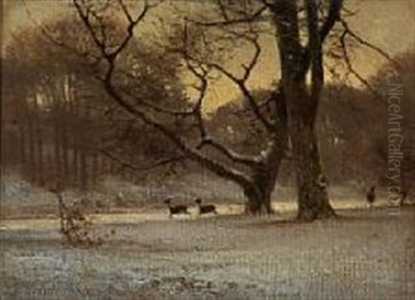 Winter Day In The Deer Garden, Denmark Oil Painting by Frederik Rohde