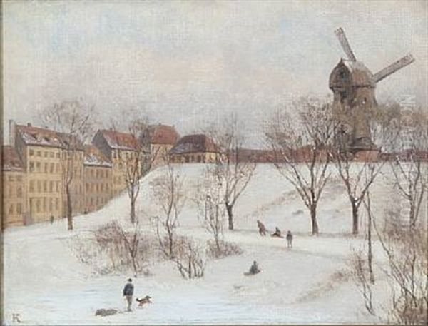 Parti Med Lucie-mollen (nu Raadhuspladsen) Oil Painting by Frederik Rohde