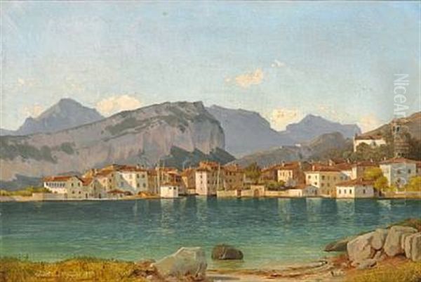 View From Torbole At Lake Garda Oil Painting by Frederik Rohde