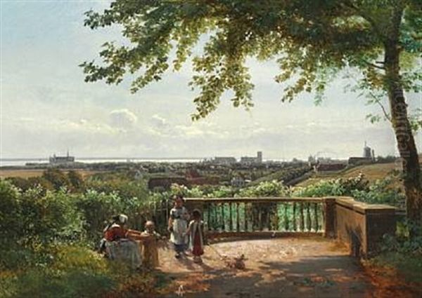 View Of Helsingor And Kronborg Castle Seen From Marienlyst Castle Oil Painting by Frederik Rohde