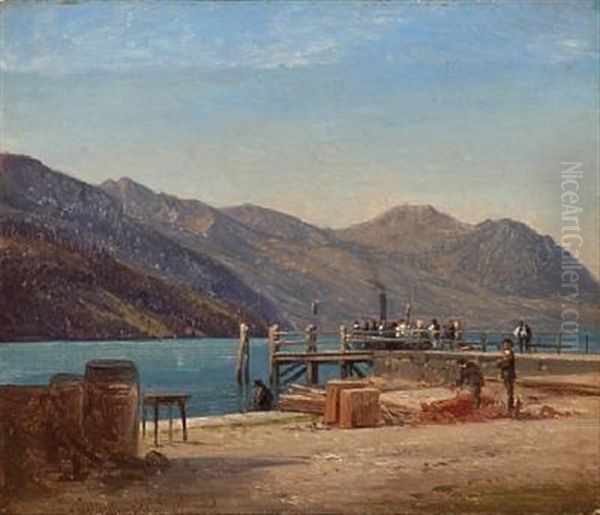 A At Minor Harbour In Switzerland Oil Painting by Frederik Rohde