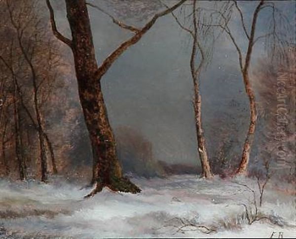 Winter In The Woods Oil Painting by Frederik Rohde