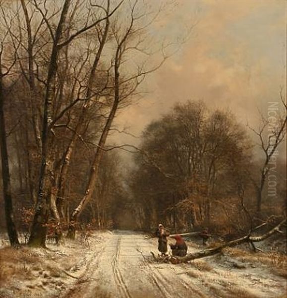 Winter Day In A Forest Oil Painting by Frederik Rohde