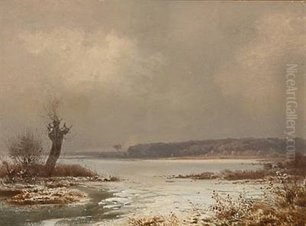 Coastal Scene Covered In Snow Oil Painting by Frederik Rohde