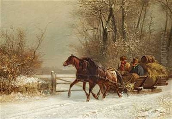 Vinterlandskab Med Hesteslaede Oil Painting by Frederik Rohde