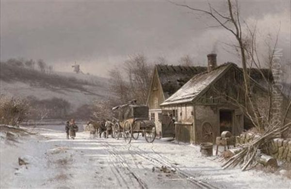 Shoeing A Horse At The Blacksmith's Oil Painting by Frederik Rohde