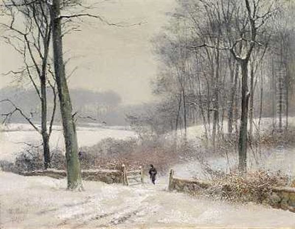 Vinterlandskab Med En Jaeger I Skovens Udkant Oil Painting by Frederik Rohde