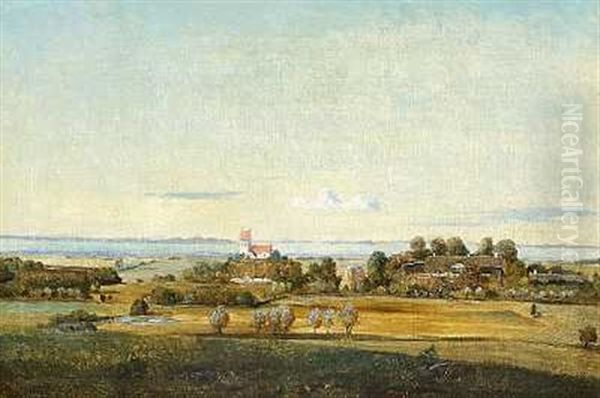 Landsbykirke I Dansk Sommerlandskab Oil Painting by Frederik Rohde