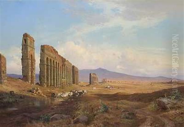 Campagnen Ved Rom Med Levninger Af De Gamle Vandledninger Oil Painting by Frederik Rohde