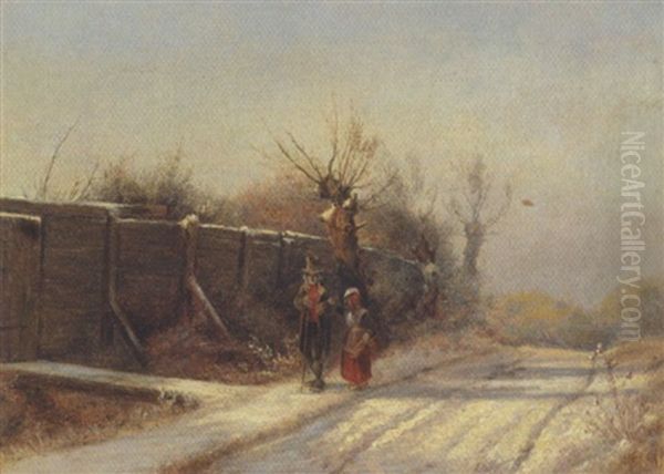Vinterlandskab Med Gaende Par Oil Painting by Frederik Rohde