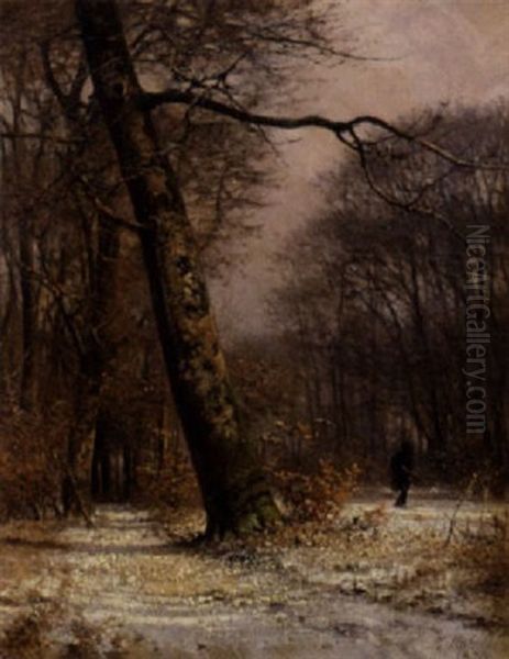 En Jaeger Pa En Skovsti, Vinter Oil Painting by Frederik Rohde