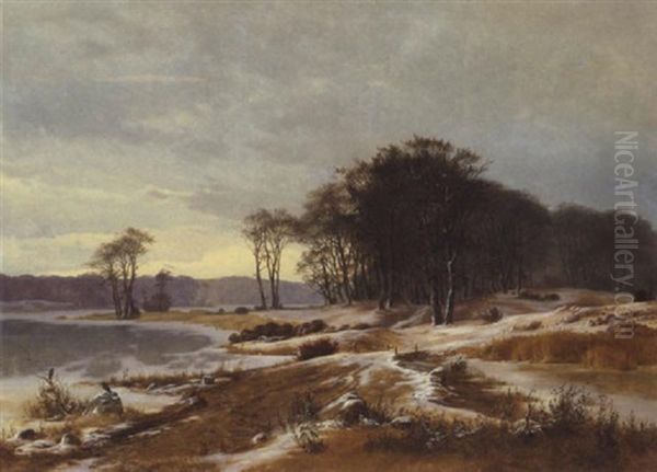 Vinterlandskab Med Udsigt Til Tilfrosne Soer Oil Painting by Frederik Rohde