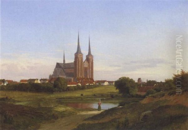 Udsigt Mod Roskilde Domkirke Oil Painting by Frederik Rohde