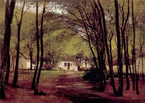 Bondegard I En Lysning I Skoven, Solskin Oil Painting by Frederik Rohde