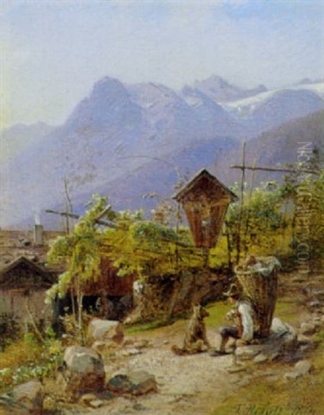 Vinplukker I Italiensk Bjerglandskab Oil Painting by Frederik Rohde
