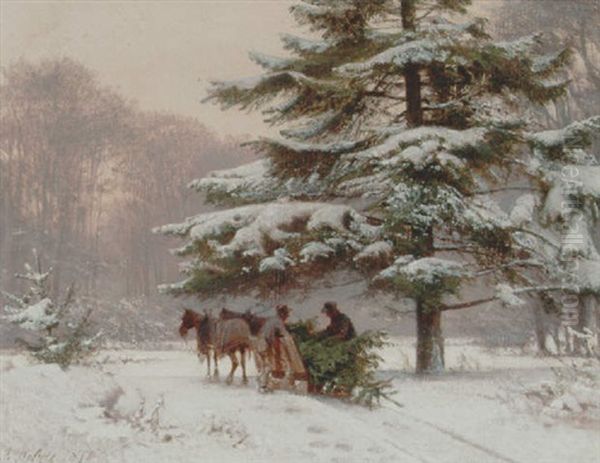 Juletraeet Hentes I Skoven Oil Painting by Frederik Rohde