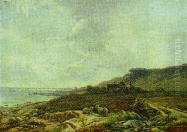 Kystparti Med Far, Personer Og I Baggrunden Huse Oil Painting by Frederik Rohde