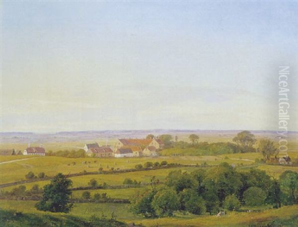 Udsigt Over Dansk Sommerlandskab Med Et Gods Oil Painting by Frederik Rohde