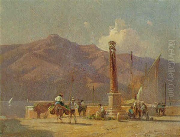 Parti Fra Italien Med Folkeliv Ved Soen Oil Painting by Frederik Rohde