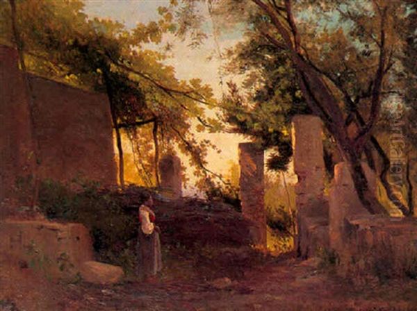 Italienerinde I En Have Oil Painting by Frederik Rohde