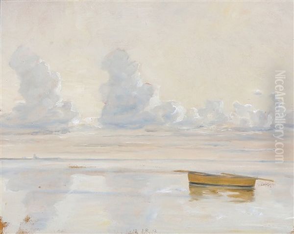 Beach Scenery With A Rowing Boat And Cloud Formations Oil Painting by Johan Rohde