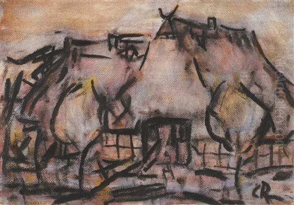 Bauernhauser (farmhouses) Oil Painting by Christian Rohlfs