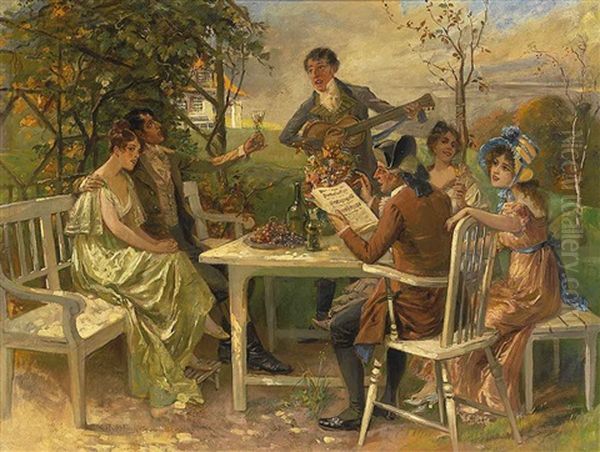 Reizende Gesellschaft Im Garten An Einem Sommerabend Oil Painting by Carl Rohling