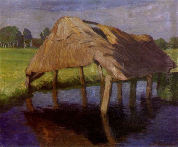 Fischerhude. Bootshaus An Der Wumme Oil Painting by Wilhelm Heinrich Rohmeyer