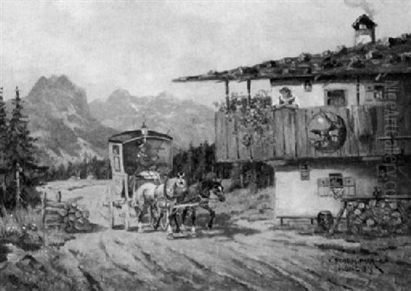 Postkutsche Auf Einer Landstrase Bei Mittenwald Oil Painting by Karl Rohrhirsch