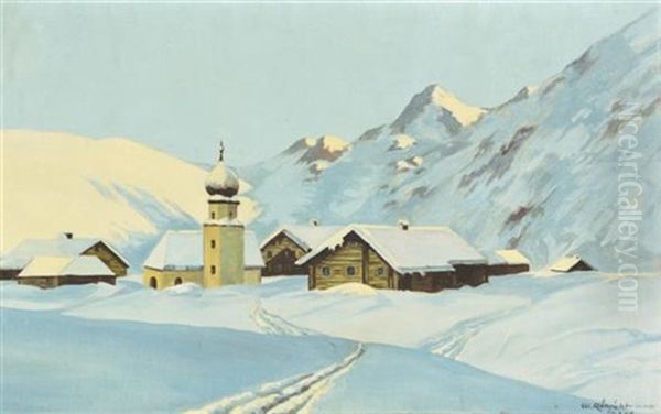 Alpine Village Oil Painting by Wolf Roehricht
