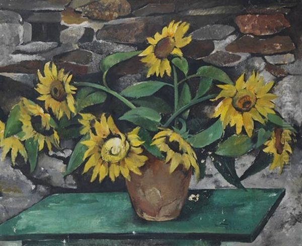Stillleben Mit Sonnenblumen Oil Painting by Wolf Roehricht