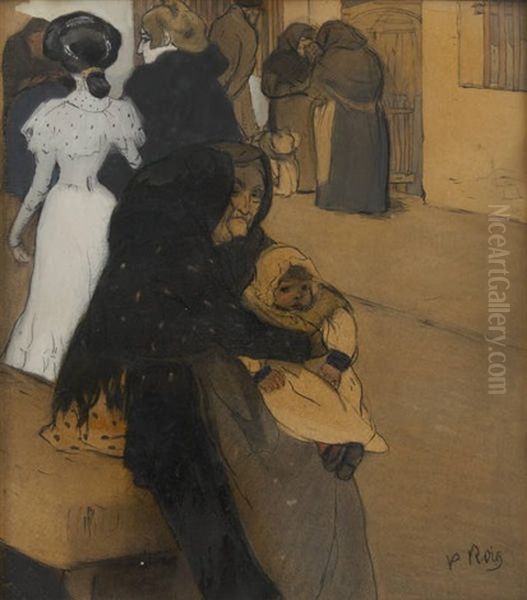 Scene De Faubourg A Barcelone Oil Painting by Pau Roig Cisa