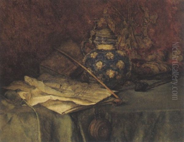 Stilleben Und Ziergegenstanden Oil Painting by Fritz (Friedrich) Rojka