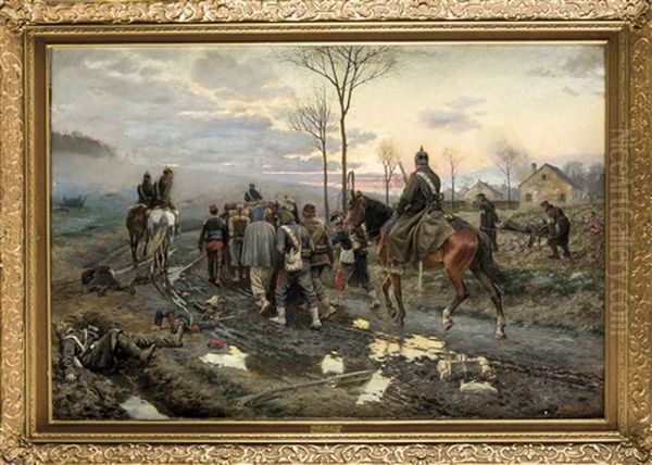 Tross Deutscher Soldaten Mit Franzosischen Kriegsgefangenen Oil Painting by Alfred Roloff