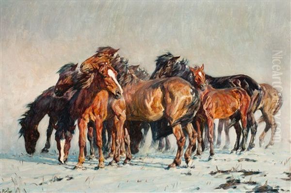 Wild Horses Oil Painting by Alfred Roloff