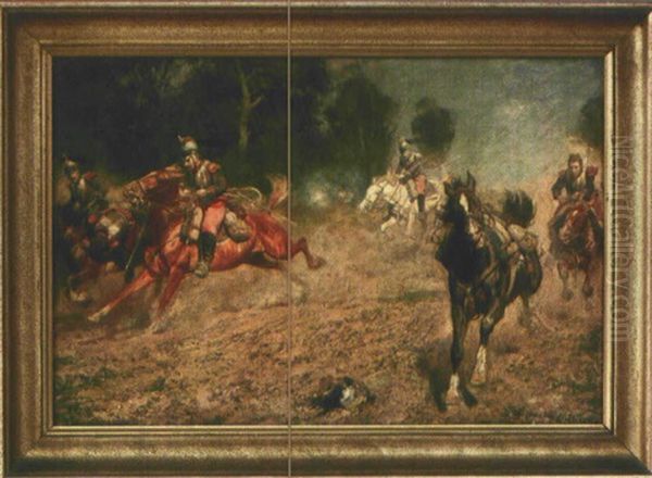 Fluchtende Kurassiere In Energish Gestrecktem Galopp Reitend Oil Painting by Alfred Roloff