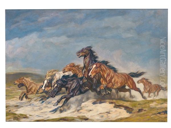 Acht Galoppierende Pferde Oil Painting by Alfred Roloff