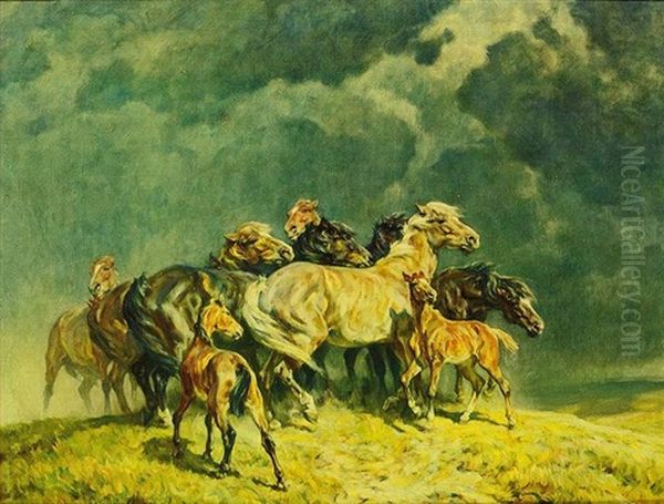 Pferde Im Sturm Oil Painting by Alfred Roloff