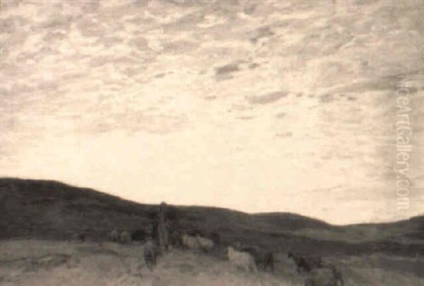 Ziehender Schafer Mit Seiner Herde Oil Painting by Alfred Roloff