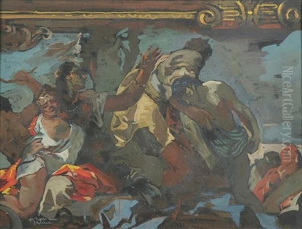 Mythological Figures After Tiepolo Oil Painting by Julius Rolshoven