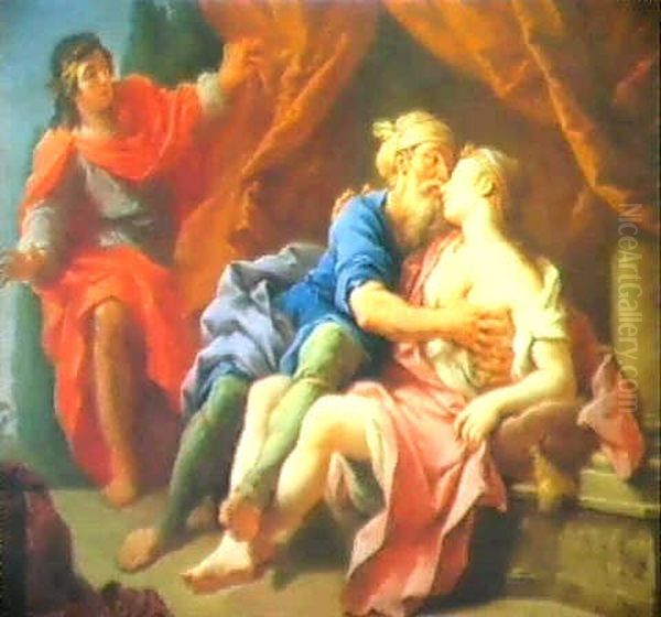 A Biblical Scene Oil Painting by Jacques (Le Romain) Dumont