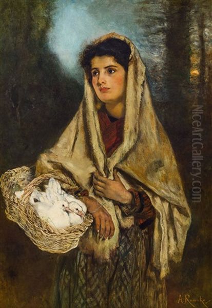 Madchen Mit Tauben Im Korb Oil Painting by Anton Romako