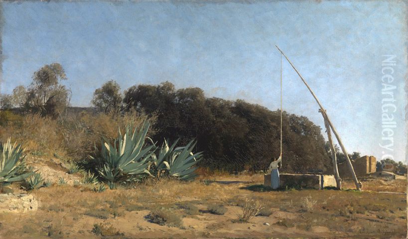 Bei Bordighera An Der Riviera Oil Painting by Max Wilhelm Roman