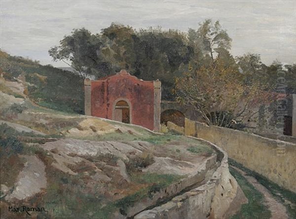 Sudliche Landschaft Mit Einem Von Einer Mauer Umgebenen Landsitz Oil Painting by Max Wilhelm Roman