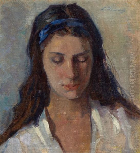 Portrait Of A Young Girl Oil Painting by Leopoldo Romanach