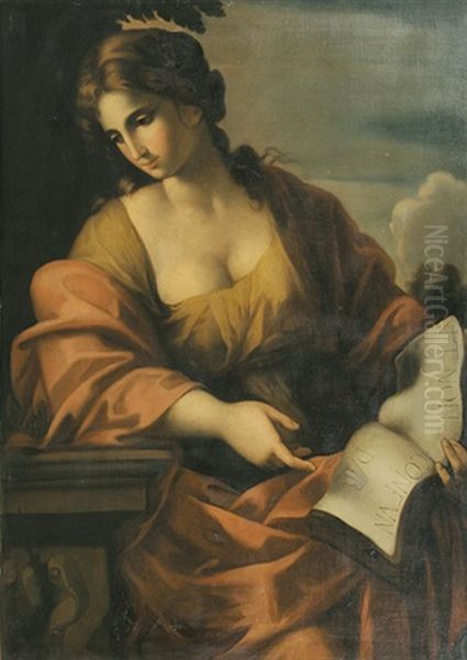 Junge Frau Mit Geoffneten Buch. Vermutlich Personifikation Der Reue Oder Buse Oil Painting by Giovanni Francesco Romanelli